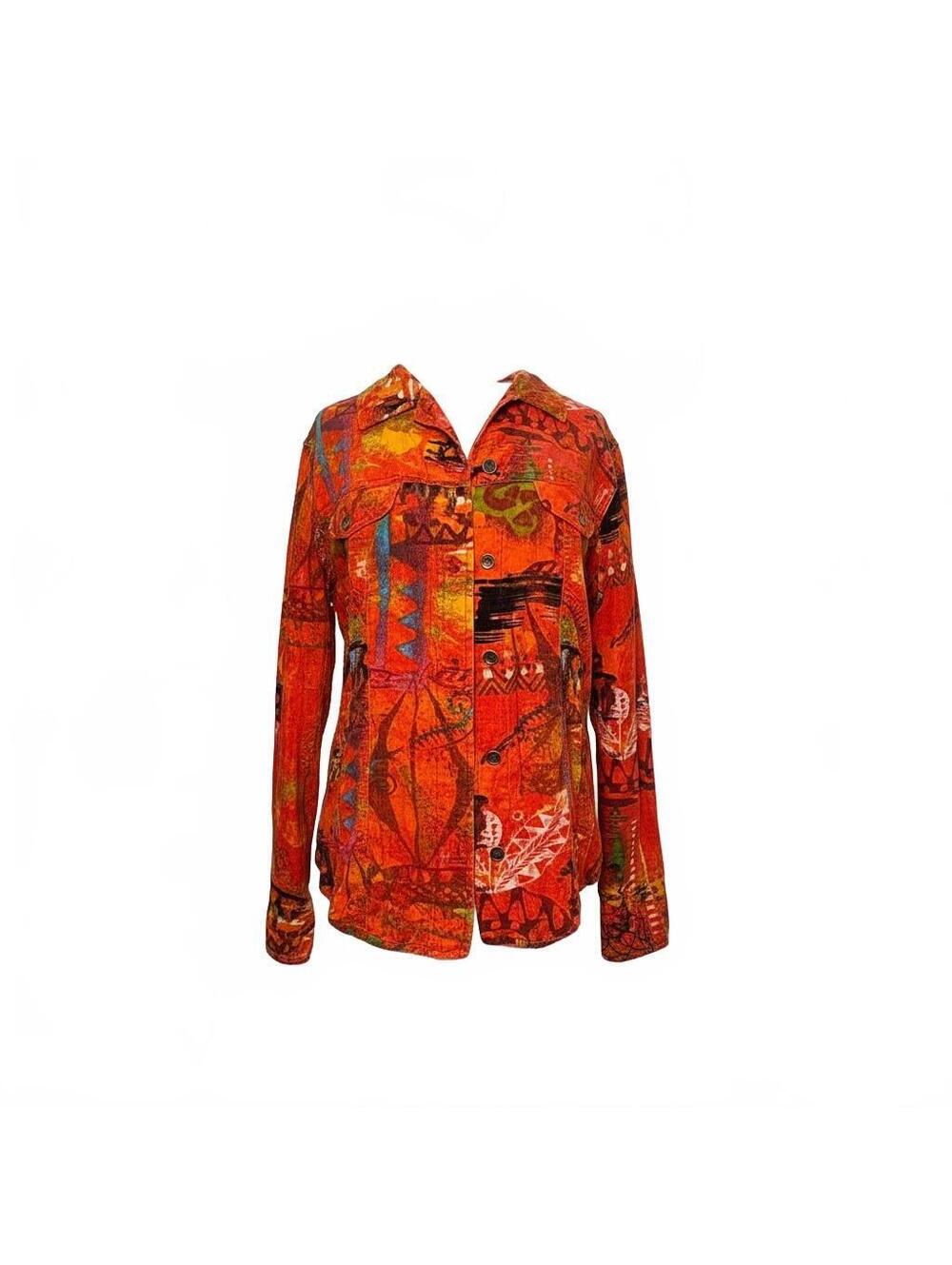 Chico’s Size 1 Corduroy Jacket Multicolor Abstract Print Button Front Boho M